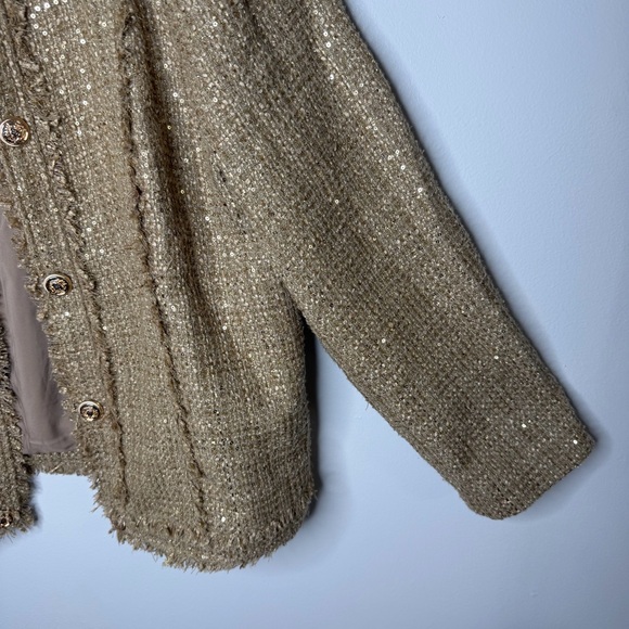 Chico’s Gold Tweed Sequin Jacket Size 3 NWT Sparkle Blazer - Picture 4 of 13